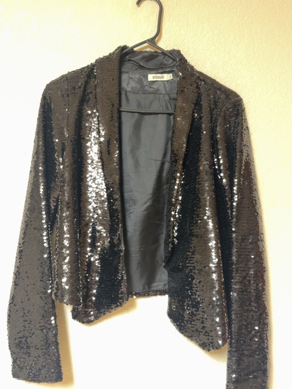 essue Black Sequin Open-Front Blazer